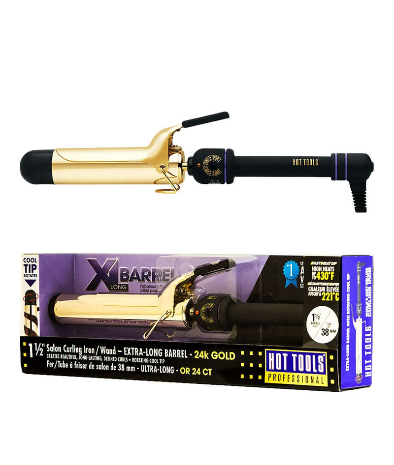 Hot Tools Salon Curling Iron/Wand - Extra-Long Barrel 24K Gold 1-1/2" 