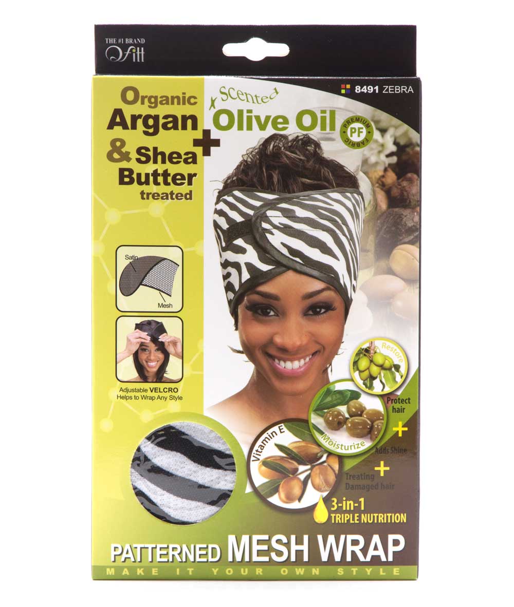 M&M Qfitt Organic Argan & Shea Butter + Olive Oil Patterned Mesh Wrap Assorted Print #8491, ACCESSORIES JEWELRY FASHION - Cloré Beauty