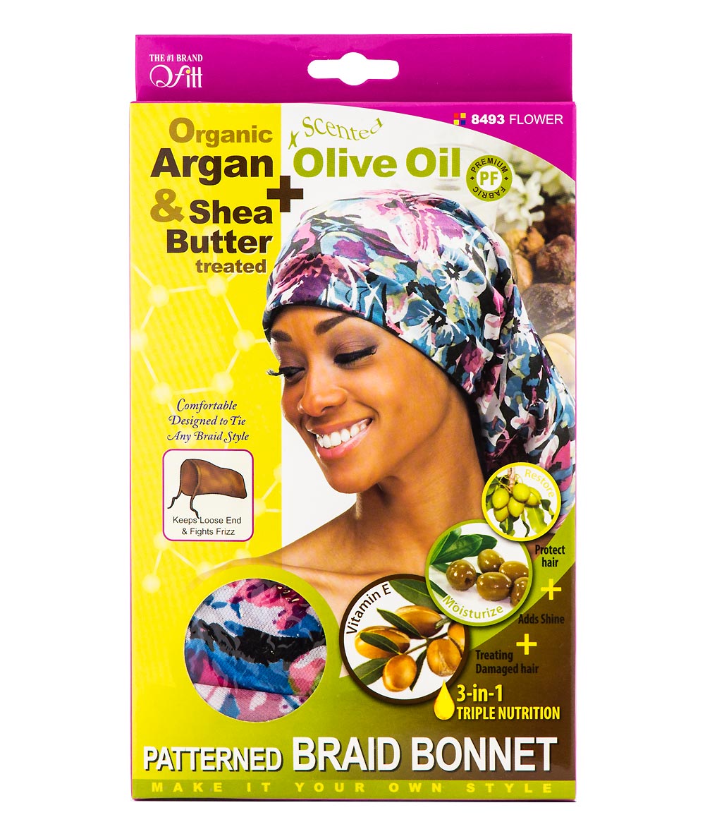 M&M Qfitt Organic Argan & Shea Butter + Olive Oil Patterned Braid Bonnet #8493, Accessory - Cloré Beauty