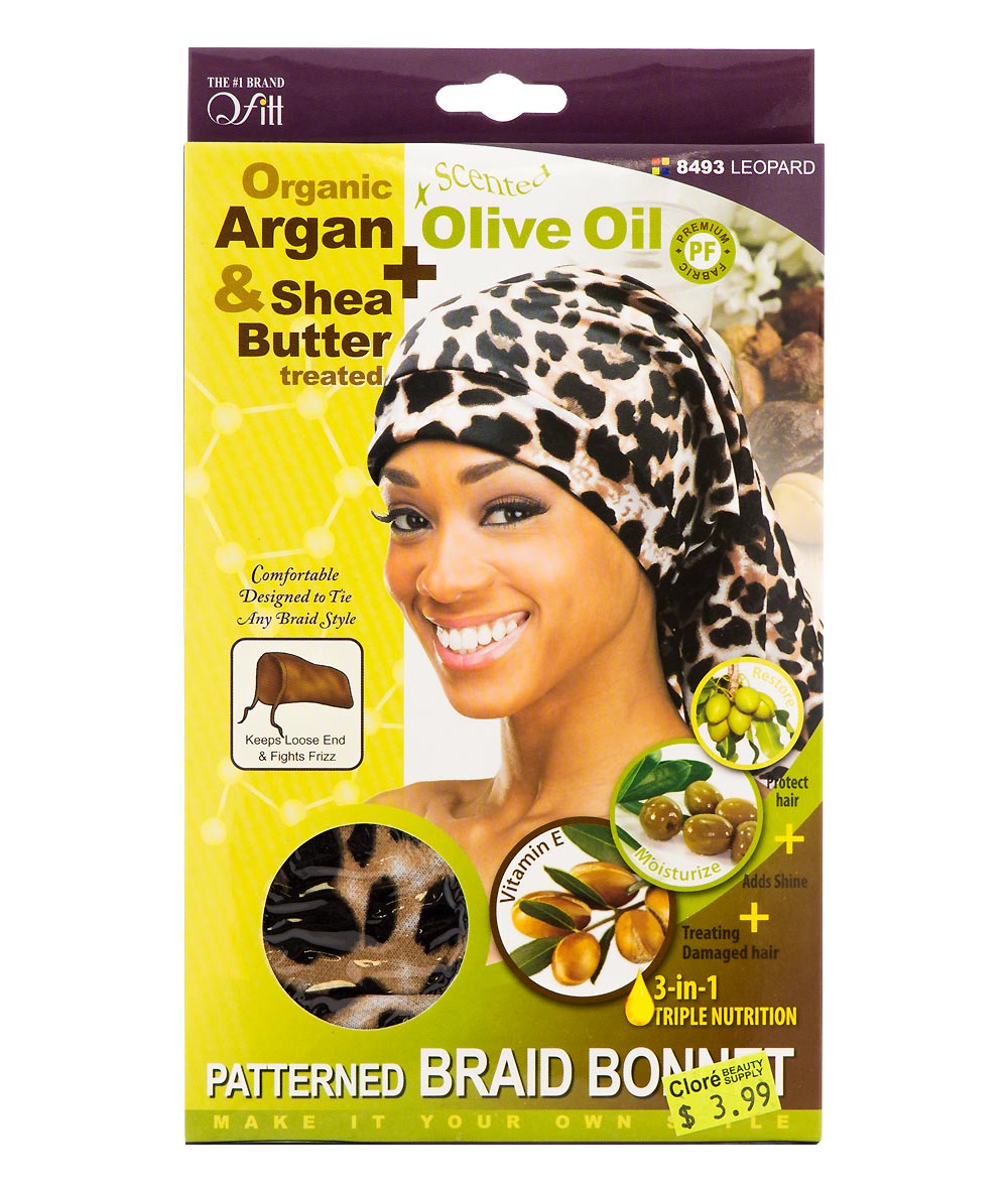 M&M Qfitt Organic Argan & Shea Butter + Olive Oil Patterned Braid Bonnet #8493, Accessory - Cloré Beauty