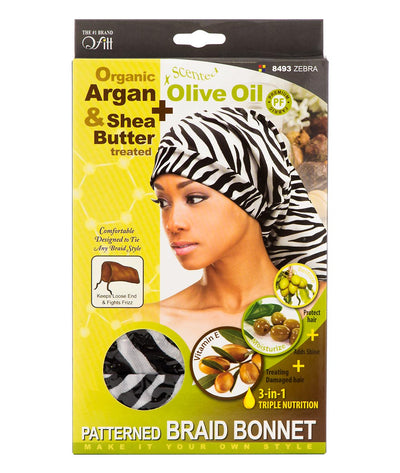 M&M Qfitt Organic Argan & Shea Butter + Olive Oil Patterned Braid Bonnet #8493