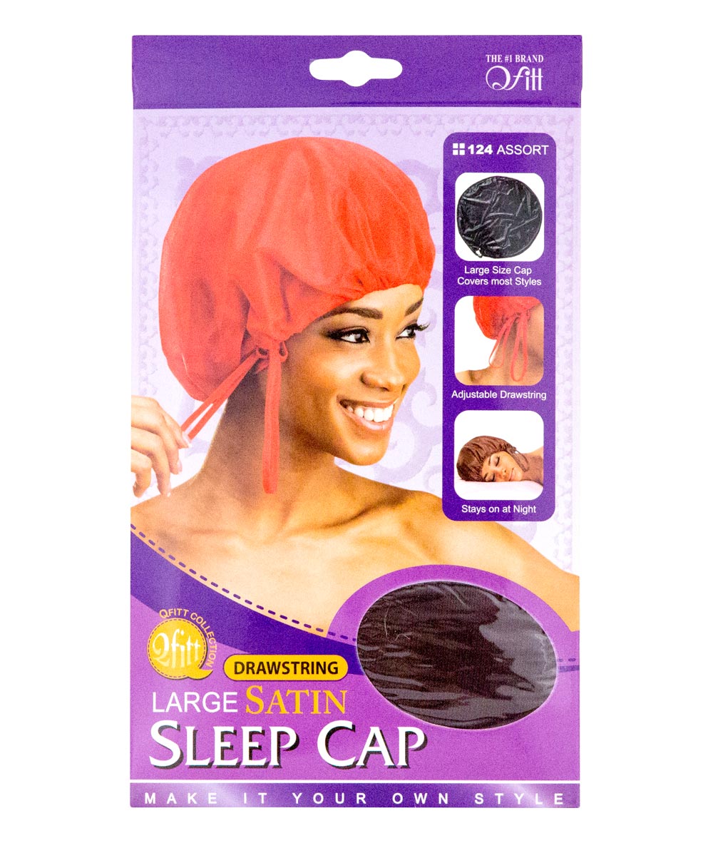 M&M Qfitt Drawstring Large Satin Sleep Cap Assorted #124, Accessory - Cloré Beauty