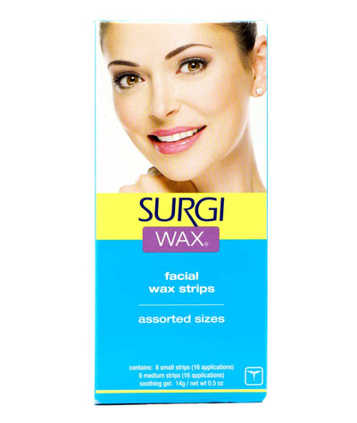 Surgi Wax Facial Wax Strips [Assorted Sizes] 16 Applications