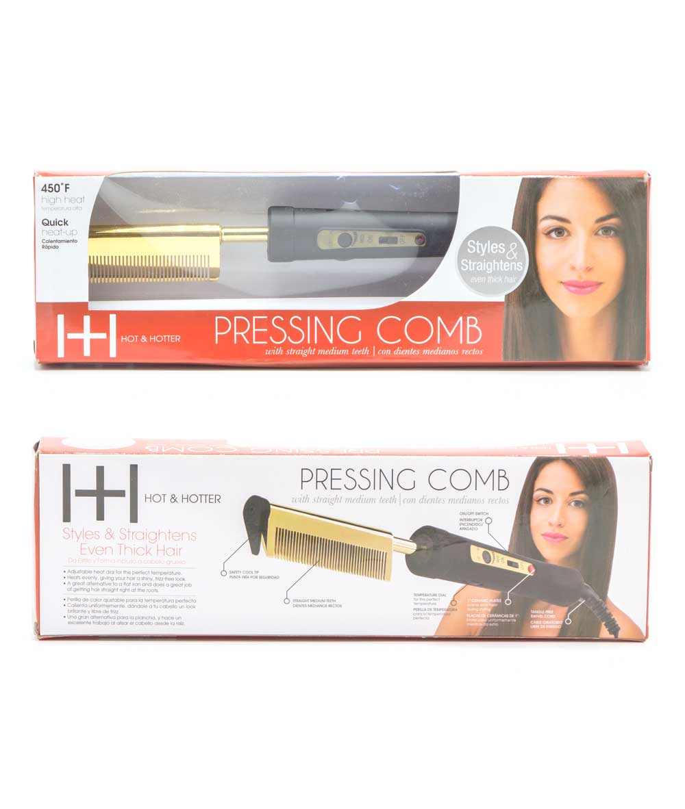 Hot & Hotter Pressing Comb With Straight Medium Teeth #5838, HAIR STYLING TOOLS - Cloré Beauty