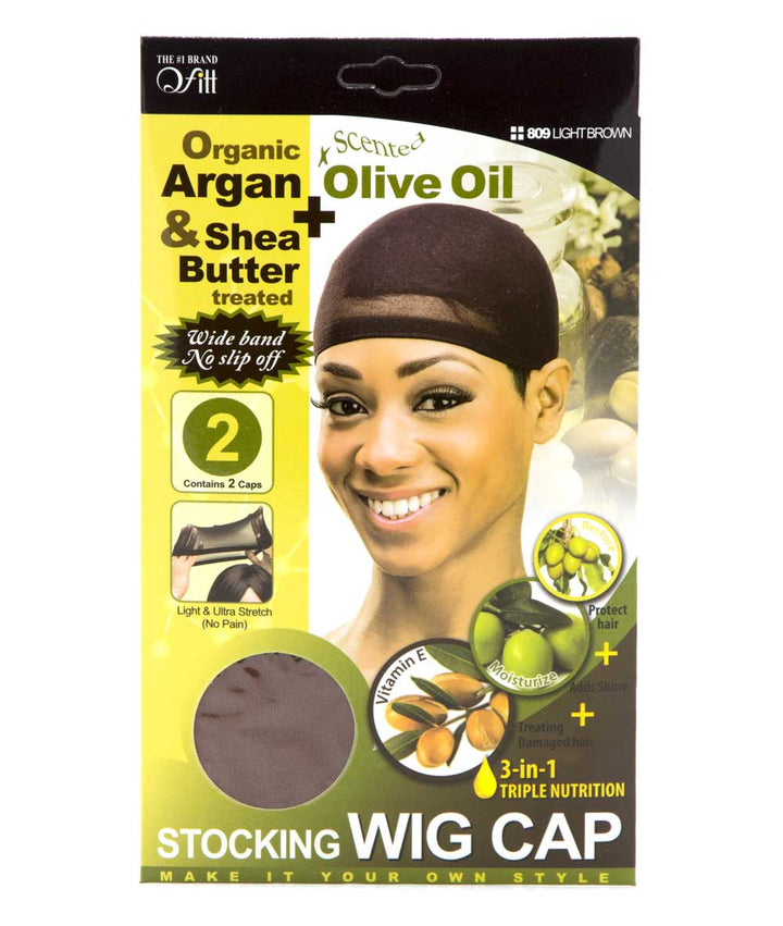 M&M Qfitt Argan & Shea Butter + Olive Oil Treated Stocking Wig Cap 2 PCS #809 [Light Brown]