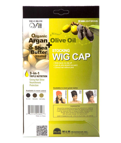 M&M Qfitt Argan & Shea Butter + Olive Oil Treated Stocking Wig Cap 2 PCS #809 [Light Brown]