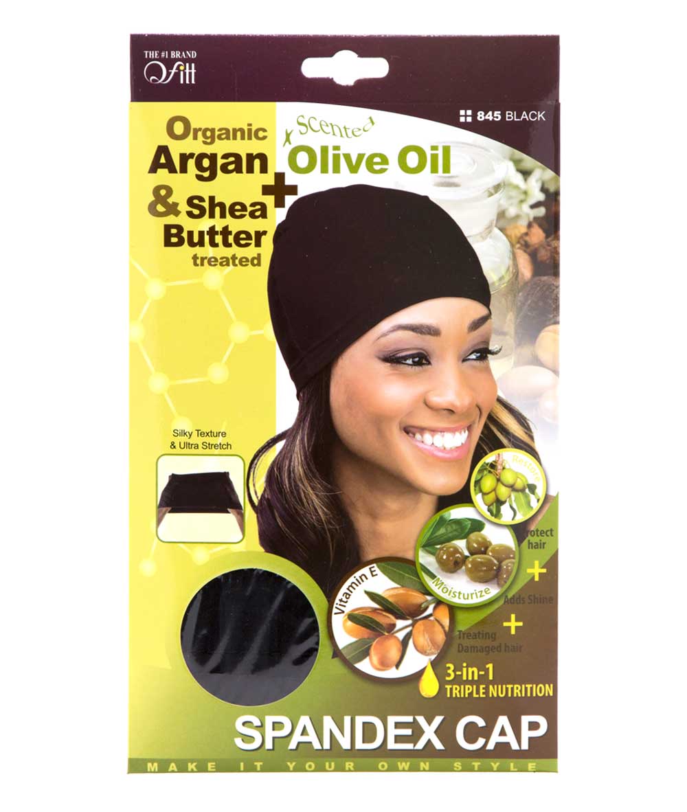 M&M Qfitt Argan & Shea Butter + Olive Oil Treated Spandex Cap #845 [Black], ACCESSORIES JEWELRY FASHION - Cloré Beauty