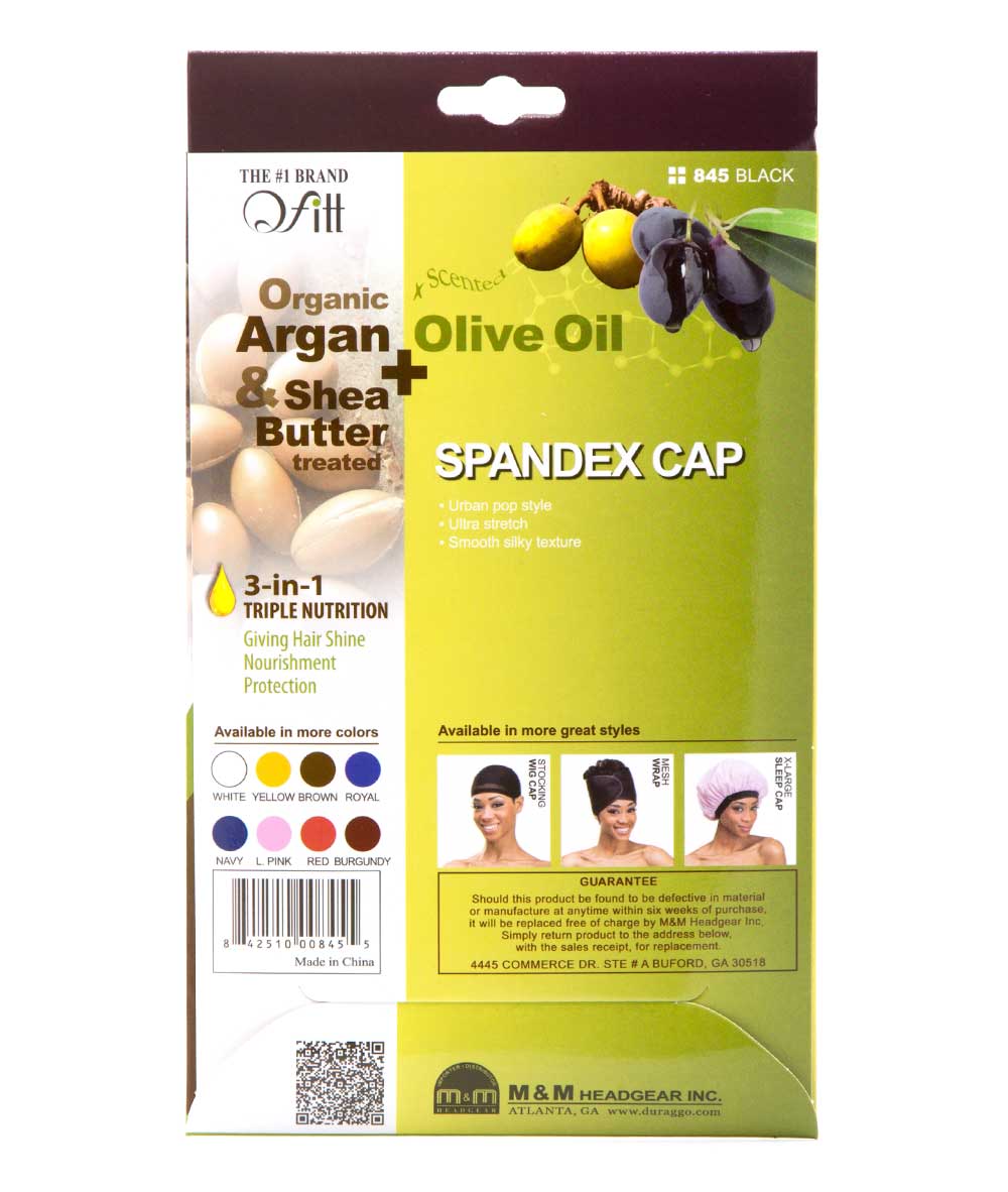M&M Qfitt Argan & Shea Butter + Olive Oil Treated Spandex Cap #845 [Black], ACCESSORIES JEWELRY FASHION - Cloré Beauty