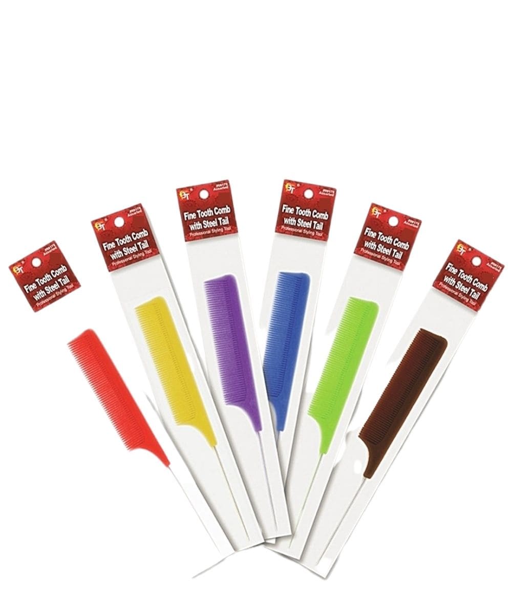 Beauty Town Fine Tooth Steel Tail Comb 9" #09179 [Assorted Color], Hair Tools - Cloré Beauty