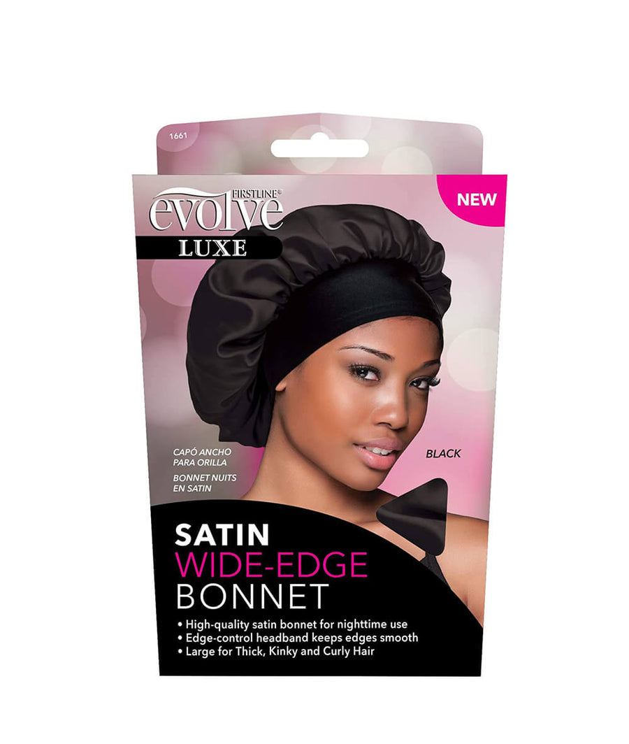 Firstline Evolve Luxe Satin Wide-Edge Bonnet Black Hair Care