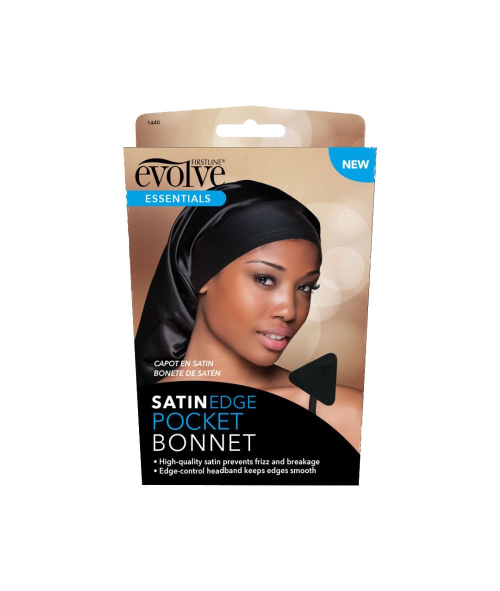 Firstline Evolve Essentials Satin Edge Pocket Bonnet #1440 [Black], ACCESSORIES JEWELRY FASHION - Cloré Beauty