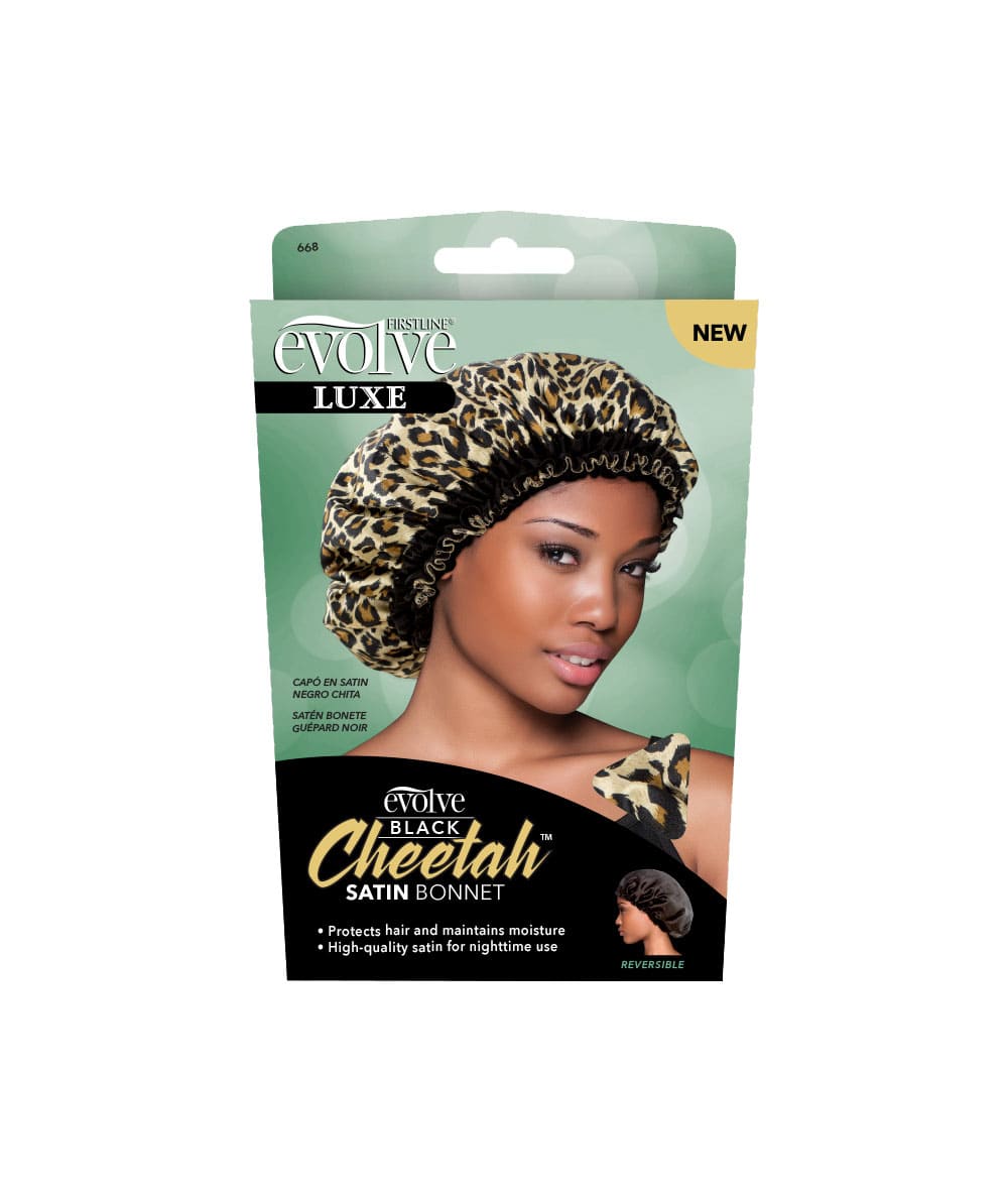 Firstline Evolve Cheetah Luxe Satin Bonnet #668 [Black], Accessory - Cloré Beauty