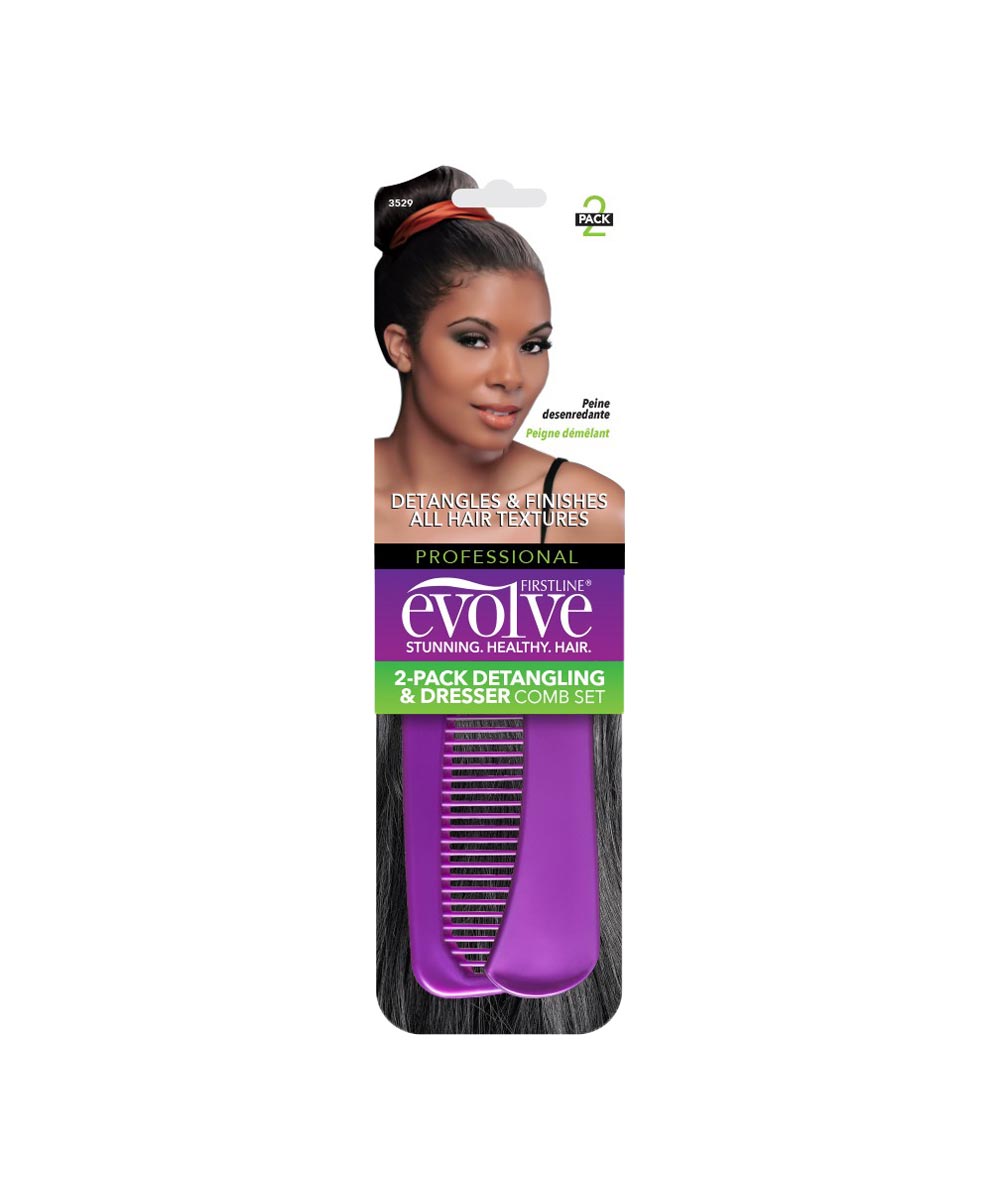 Firstline Evolve 2 Pack Detangling & Dresser Comb Set #3529, HAIR STYLING TOOLS - Cloré Beauty