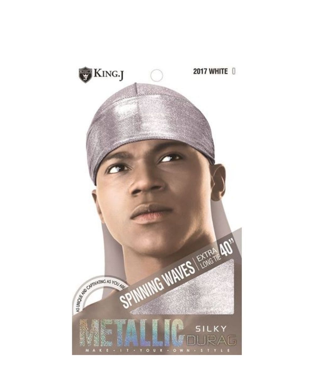 M&M King.J Extra Long Tie 40" Metallic Silky Durag [White] #2017