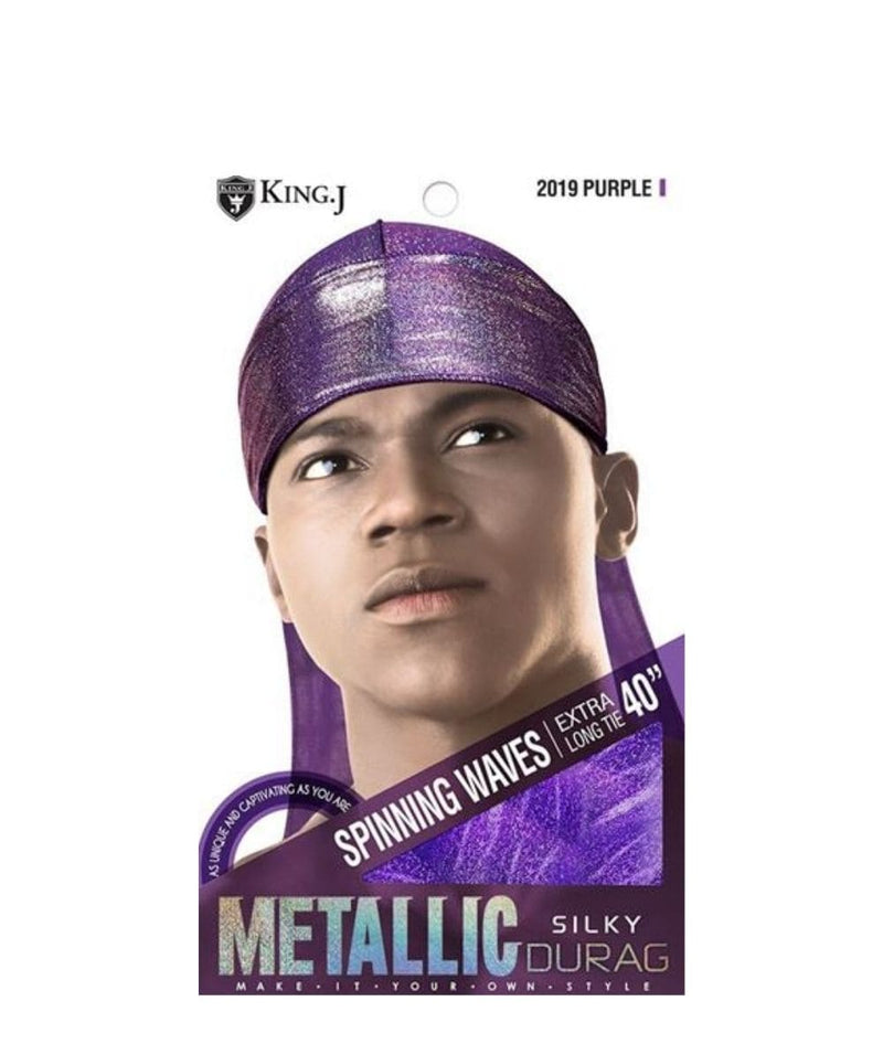 M&M King.J Extra Long Tie 40" Metallic Silky Durag [Purple] 