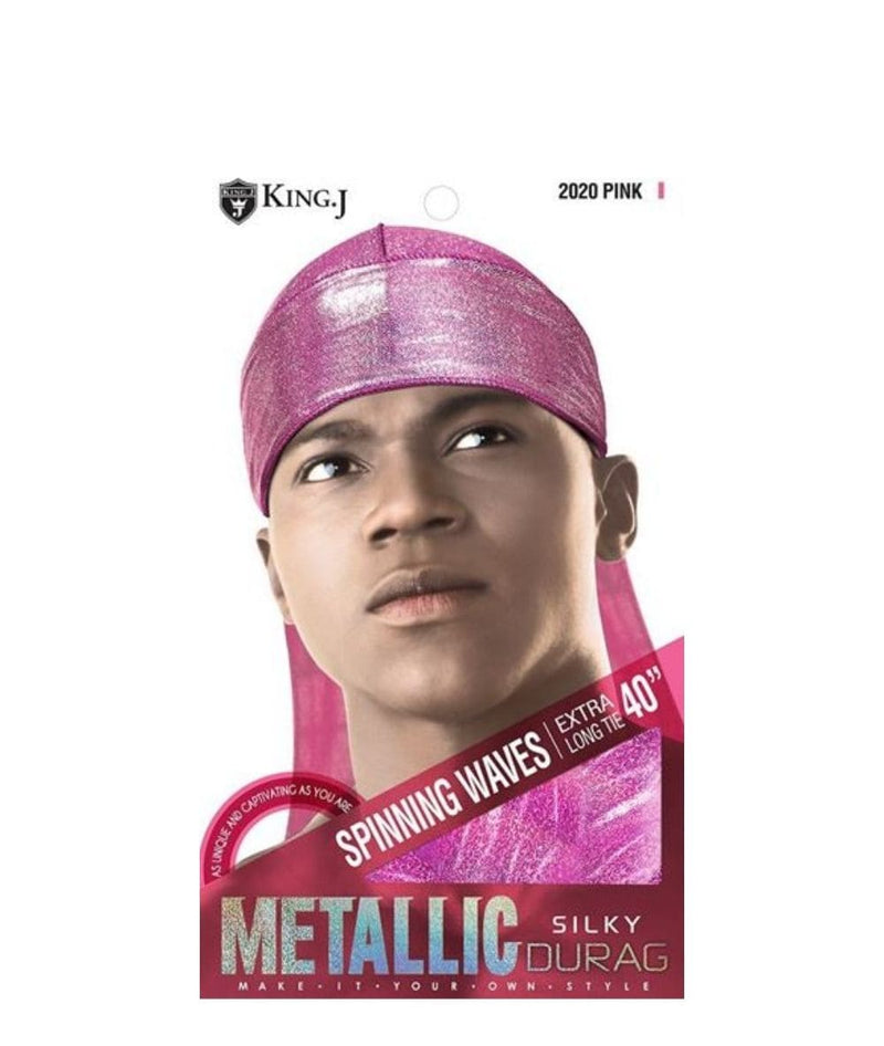 M&M King.J Extra Long Tie 40" Metallic Silky Durag [Pink] 
