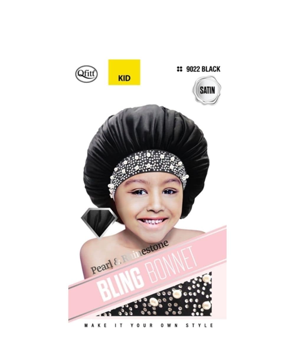 M&M Qfitt Kid Pearl & Rhinestone Bling Satin Bonnet