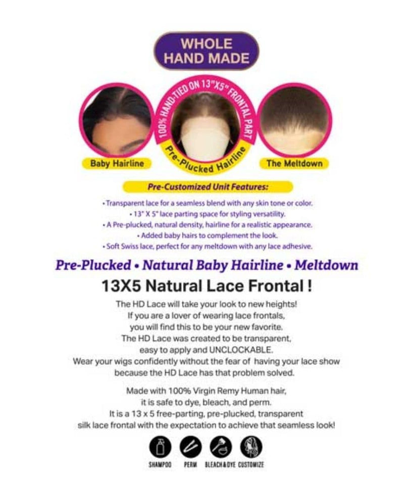 Janet Melt 13X5 Hd Lace Frontal Closure Virgin Human - Body