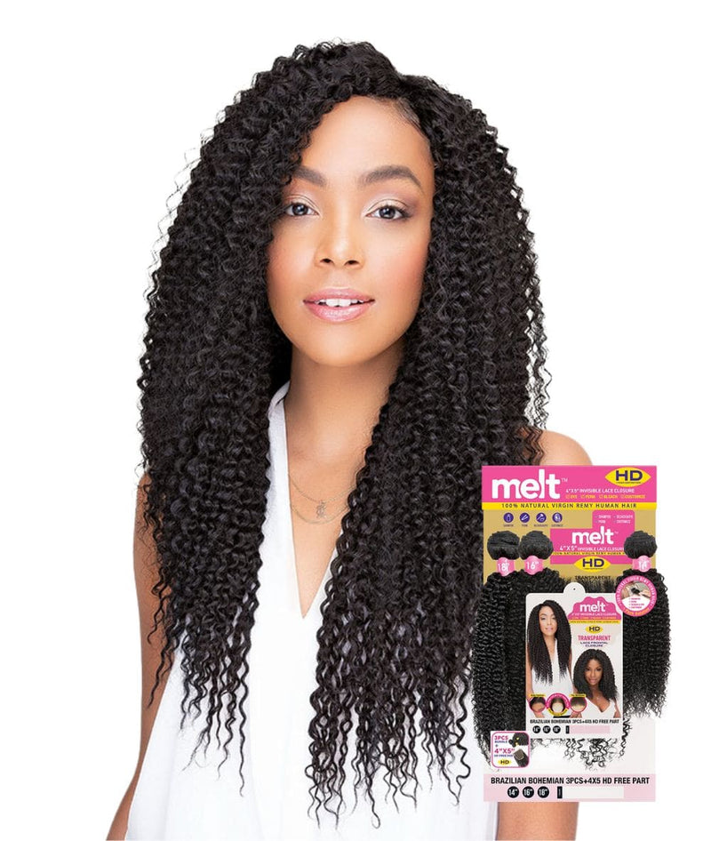 Janet Melt 100% Virgin Hair 3Pcs+4X5 Free Part Lace Closure - Brazilian Bohemian