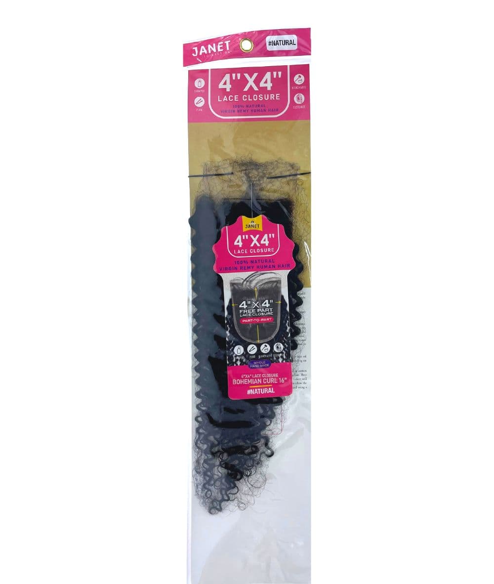 Janet Melt 4X4 100% Virgin Remy Human Hair Lace Closure - Bohemian Curl