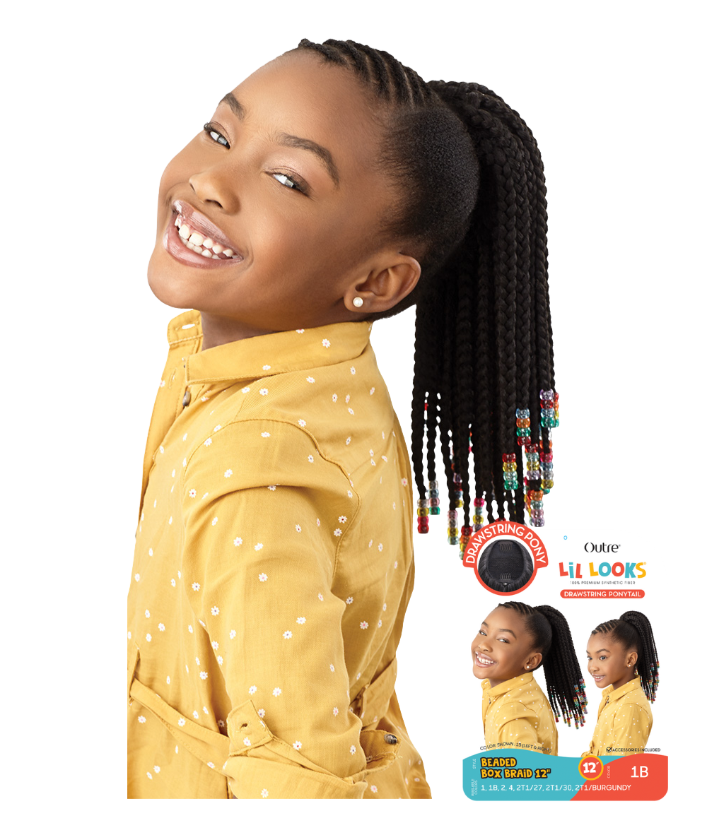 Outre Lil Looks Drawstring Ponytail Beaded Box Braids 12 inch, HAIR EXTENSIONS - Cloré Beauty